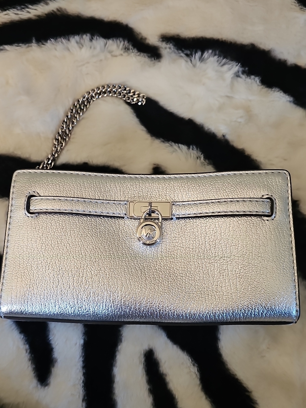 Michael Kors Metallic Silver Chain Wristlet Clutch